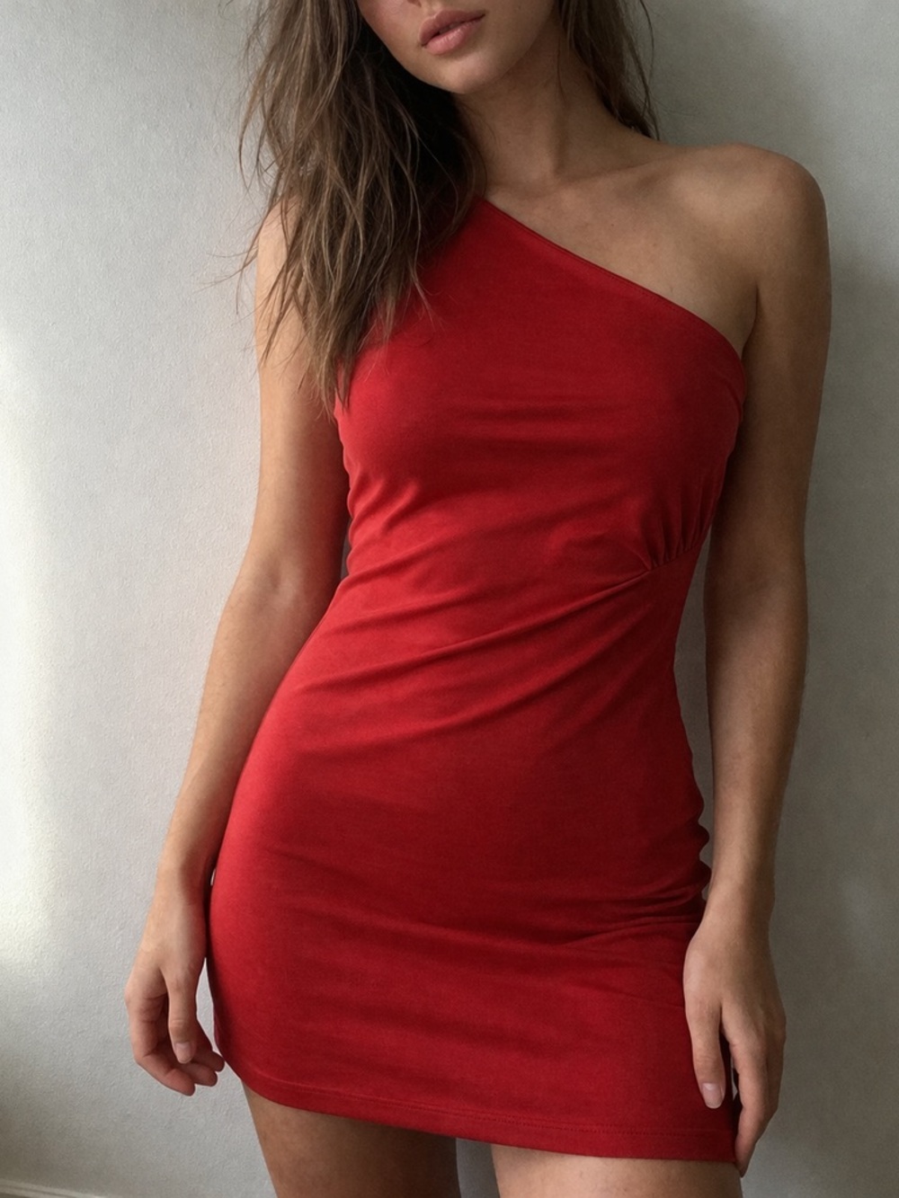 Aritzia Ten by Babaton Red Spotlight Dress One Shoulder Bodycon XL Night Out